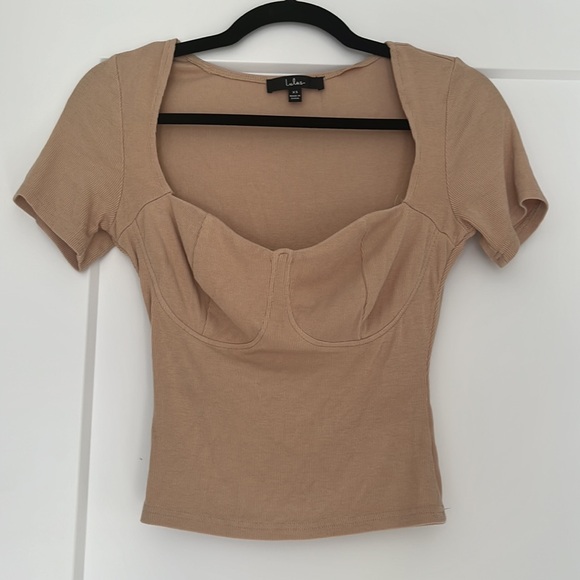 Can't Be Missed Beige Ribbed Bustier Short Sleeve Top - Picture 4 of 5